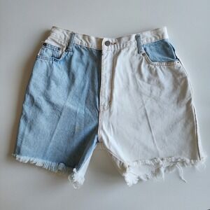VTG Nevada Denim Cut Off Jean Shorts Womens 11 Two Tone Blue White Frayed Y2K